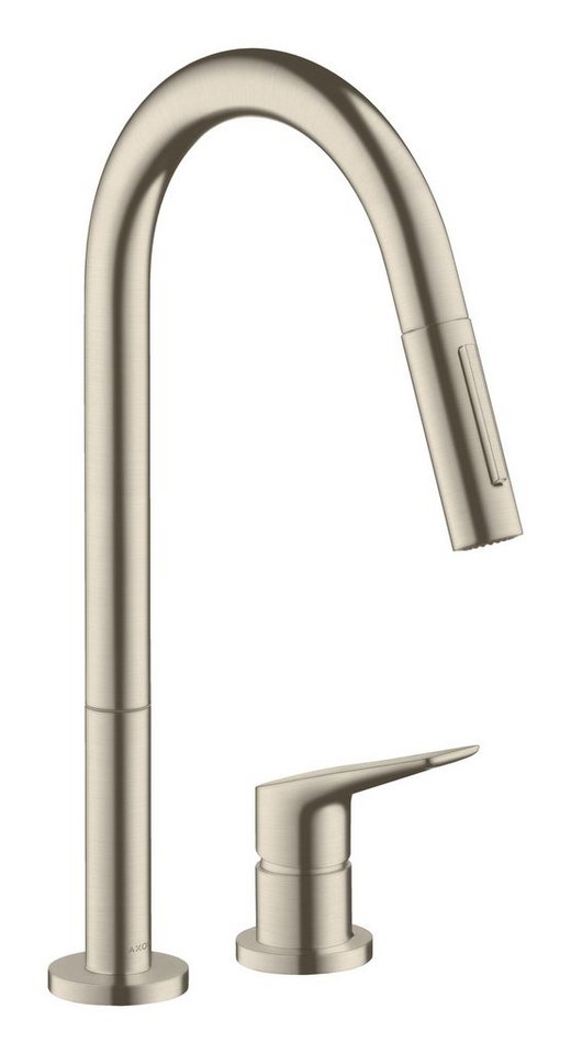 hansgrohe Küchenarmatur Axor Citterio M 2-Loch Spültischmischer 220 m. herausziehbarer Brause - Brushed Nickel von hansgrohe