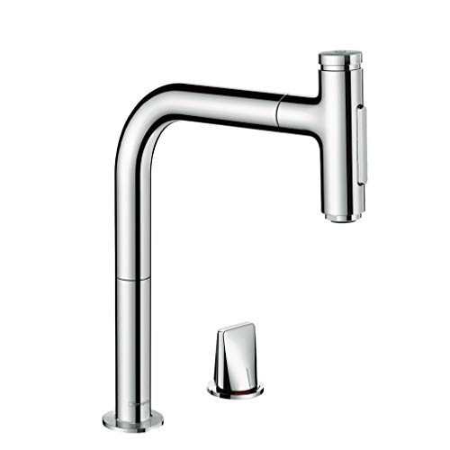 hansgrohe Küchenarmatur Select 2-Loch mit Schlauchbox (Wasserhahn Küche 110° oder 150°schwenkbar, hoher Komfort Auslauf 200mm mit ausziehbarer Brause, 2 Strahlarten und sBox) Chrom von hansgrohe