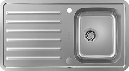 hansgrohe Küchenspüle mit Abtropffläche und vorgebohrten Hahnlöchern (Einbauspüle, 340 x 400 mm) edelstahl, S4113-F340 von hansgrohe