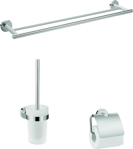 hansgrohe Logis Universal - Bad Zubehör Set 3-teilig, 3-teiliges Bad Accessoires Set mit Handtuchhalter, Toilettenpapierhalter und Toilettenbürste + Toilettenbürstenhalter, Chrom von hansgrohe