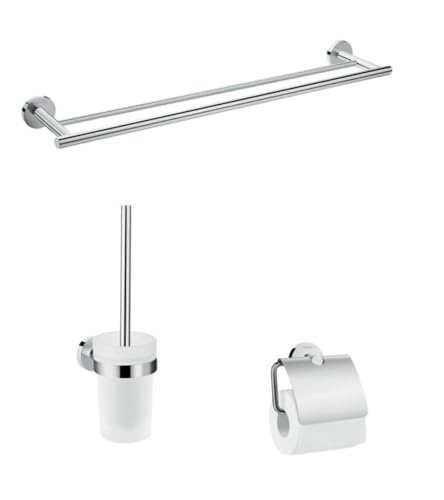hansgrohe Logis Universal - Bad Zubehör Set 3-teilig, 3-teiliges Bad Accessoires Set mit Handtuchhalter, Toilettenpapierhalter und Toilettenbürste + Toilettenbürstenhalter, Chrom von hansgrohe