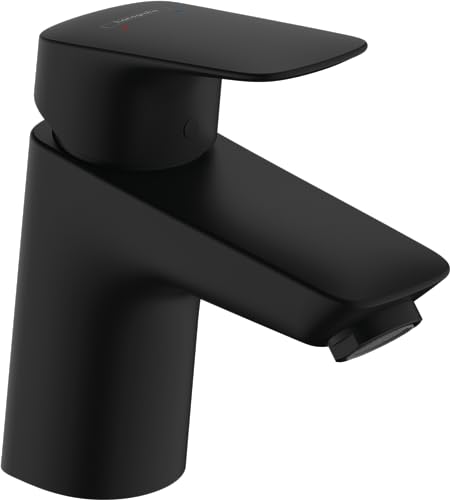 hansgrohe Logis - Waschtischarmatur mit Push-Open Ablauf, Wasserhahn Bad mit Auslauf Höhe 70mm, Mischbatterie Waschbecken wassersparend (EcoSmart), Mattschwarz von hansgrohe