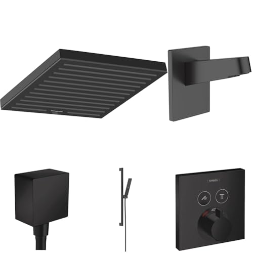 hansgrohe Pulsify E - wassersparendes Duschsystem Unterputz mit ShowerSelect Thermostat, Kopfbrause, Handbrause, Duschschlauch, Duschstange, Duschkopfhalterung und Schlauchanschluss, Mattschwarz hansgrohe Pulsify E - wassersparendes Duschsystem Unterputz mit ShowerSelect Thermostat, Kopfbrause, Handbrause, Duschschlauch, Duschstange, Duschkopfhalterung und Schlauchanschluss, Mattschwarz von hansgrohe