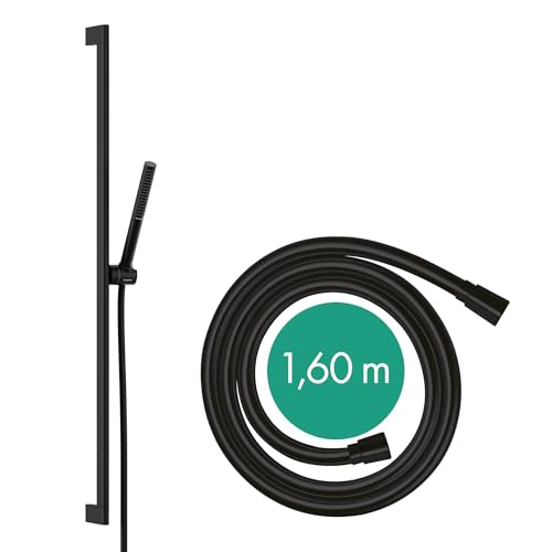 hansgrohe Pulsify S - Duschset mit Duschkopf wassersparend (EcoSmart, PowderRain-Strahl), Duschschlauch (1,60 m) und Duschstange (0,90 m), Mattschwarz, 24382670 von hansgrohe