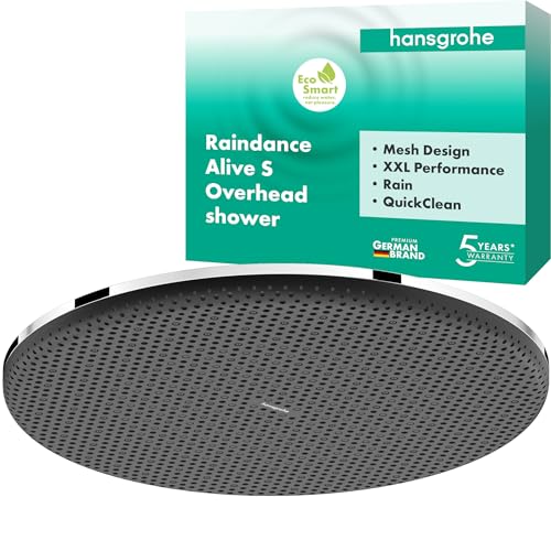 hansgrohe Raindance Alive S - wassersparende Kopfbrause (EcoSmart), runde Duschbrause (300 mm), Regendusche mit 1 Strahlart für Wand-/Deckenmontage, Brausekopf mit Antikalk-Funktion, Chrom, 24521000 von hansgrohe