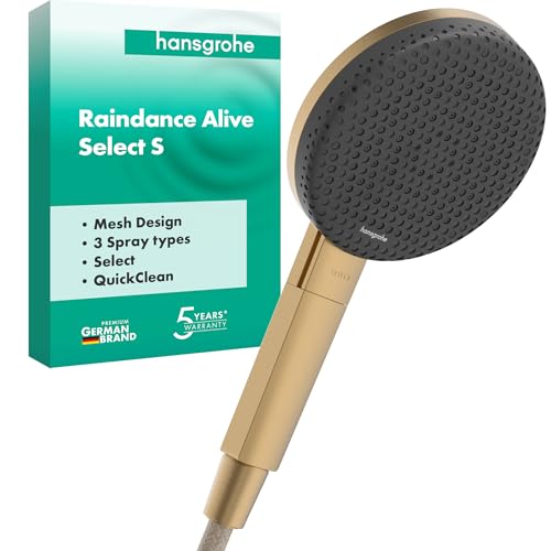 hansgrohe Raindance Alive Select S - Duschkopf, Handbrause mit 3 Strahlarten (inkl. PowderRain), runde Duschbrause (125 mm), Brausekopf mit Antikalk-Funktion, Brushed Bronze, 24500140 von hansgrohe