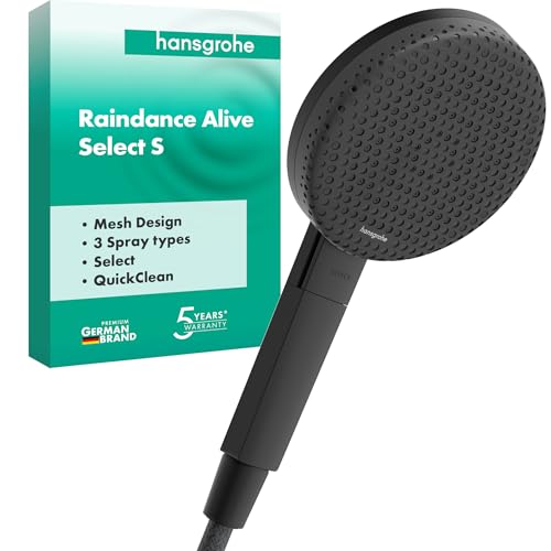 hansgrohe Raindance Alive Select S - Duschkopf, Handbrause mit 3 Strahlarten (inkl. PowderRain), runde Duschbrause (125 mm), Brausekopf mit Antikalk-Funktion, Mattschwarz, 24500670 von hansgrohe