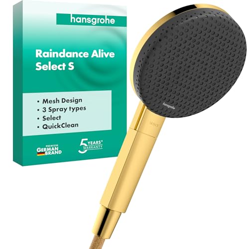 hansgrohe Raindance Alive Select S - Duschkopf, Handbrause mit 3 Strahlarten (inkl. PowderRain), runde Duschbrause (125 mm), Brausekopf mit Antikalk-Funktion, Polished Gold Optic, 24500990 von hansgrohe