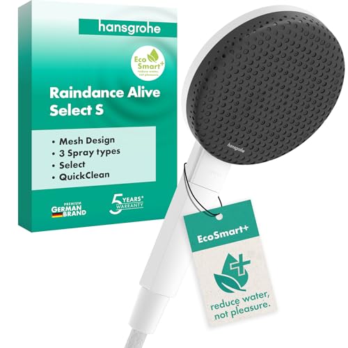 hansgrohe Raindance Alive Select S - wassersparender Duschkopf 5,7 l/min (EcoSmart+), Handbrause mit 3 Strahlarten (inkl. PowderRain), Duschbrause, Sparduschkopf, Antikalk-Funktion, Mattweiß, 24512700 von hansgrohe