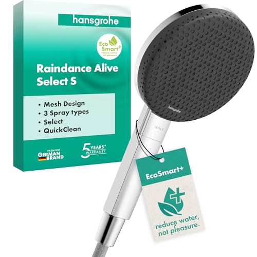 hansgrohe Raindance Alive Select S - wassersparender Duschkopf 5,7 l/min (EcoSmart+), Handbrause mit 3 Strahlarten (inkl. PowderRain), Duschbrause, Sparduschkopf mit Antikalk-Funktion, Chrom, 24512000 von hansgrohe