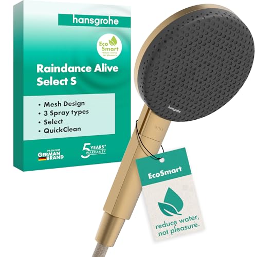 hansgrohe Raindance Alive Select S - wassersparender Duschkopf 7,1 l/min (EcoSmart), Handbrause mit 3 Strahlarten (inkl. PowderRain), Duschbrause, mit Antikalk-Funktion, Brushed Bronze, 24511140 von hansgrohe