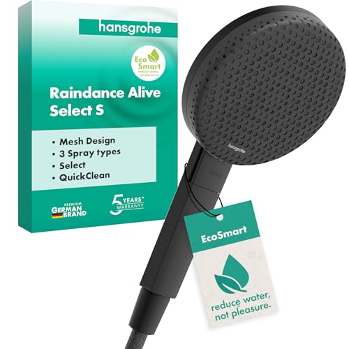hansgrohe Raindance Alive Select S - wassersparender Duschkopf 7,1 l/min (EcoSmart), Handbrause mit 3 Strahlarten (inkl. PowderRain), Duschbrause, mit Antikalk-Funktion, Mattschwarz, 24511670 von hansgrohe