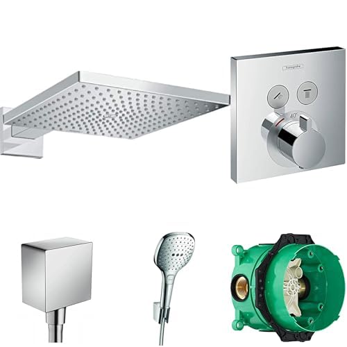 hansgrohe Raindance E - Duschsystem Unterputz mit ShowerSelect Thermostat, Grundkörper iBox universal, Kopfbrause, Handbrause, Duschschlauch, Duschkopfhalterung und Schlauchanschluss, Chrom von hansgrohe