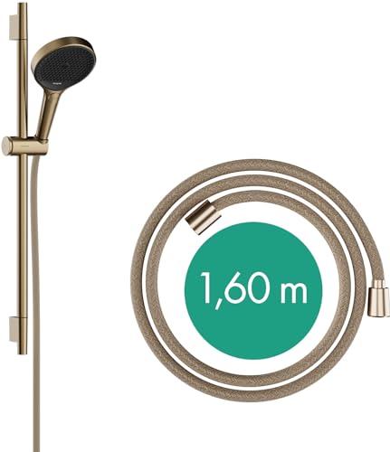 hansgrohe Rainfinity - Duschset, runder Duschkopf mit Brausestange 65cm, Halterung und Designflex Textil Brauseschlauch 160cm, Duschbrause mit 3 Strahlarten, Brushed Bronze von hansgrohe