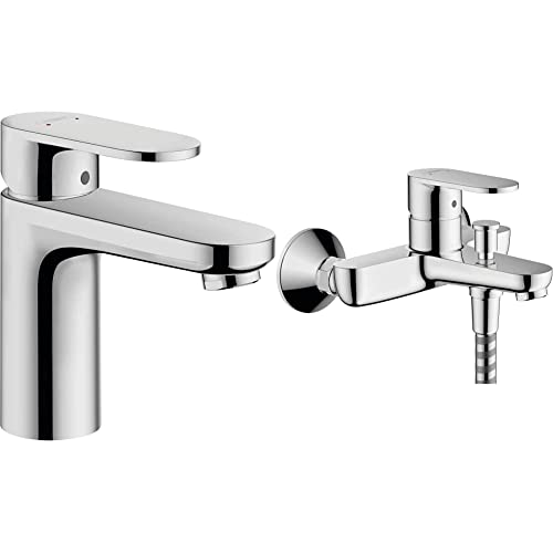 hansgrohe Set mit Vernis Blend Waschtischarmatur, Auslaufhöhe100mm, Wasserhahn Bad wassersparend mit Zugstange + Wannenarmatur für 2 Funktionen (Chrom) von hansgrohe