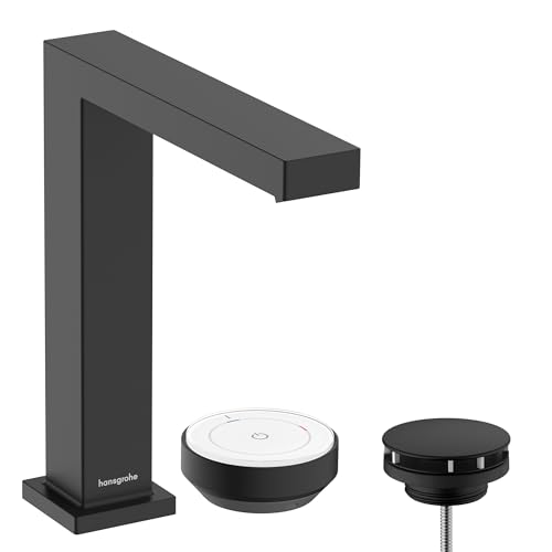 hansgrohe Tecturis E - 2-Loch Waschtischarmatur mit Ablauf, energiesparend (CoolStart), Wasserhahn Bad mit Auslaufhöhe 173mm, Mischbatterie Waschbecken wassersparend (EcoSmart+), Mattschwarz, 73053670 von hansgrohe
