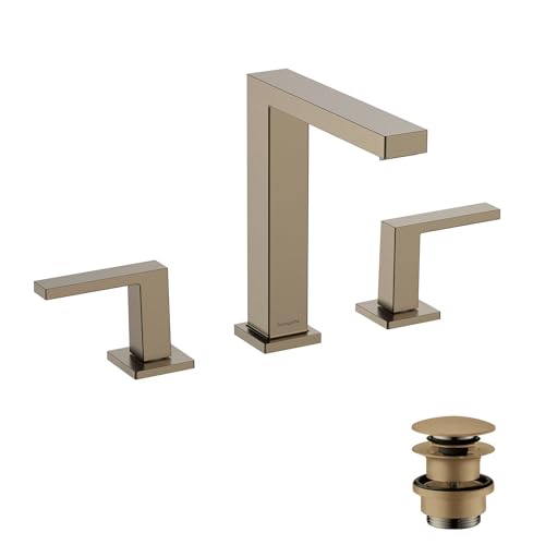 hansgrohe Tecturis E - 2-Loch Waschtischarmatur mit Push-Open Ablauf, Wasserhahn Bad mit Auslauf Höhe 173 mm, Mischbatterie Waschbecken wassersparend (EcoSmart+), Brushed Bronze, 73030140 von hansgrohe