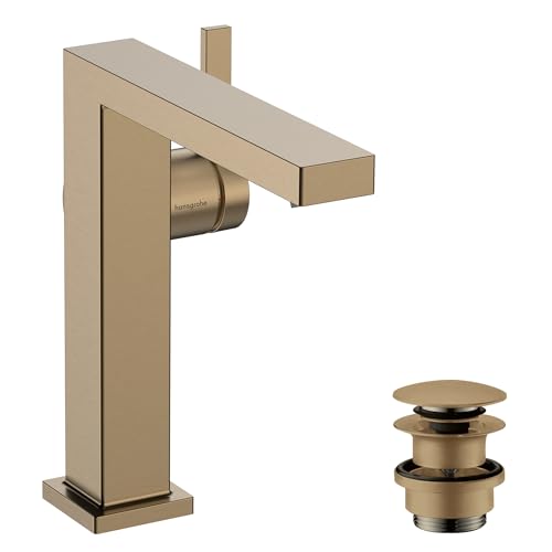 hansgrohe Tecturis E - Waschtischarmatur mit Push-Open Ablauf, energiesparend (CoolStart), Wasserhahn Bad mit Auslauf Höhe 150 mm, Mischbatterie Waschbecken wassersparend (EcoSmart+), Brushed Bronze von hansgrohe