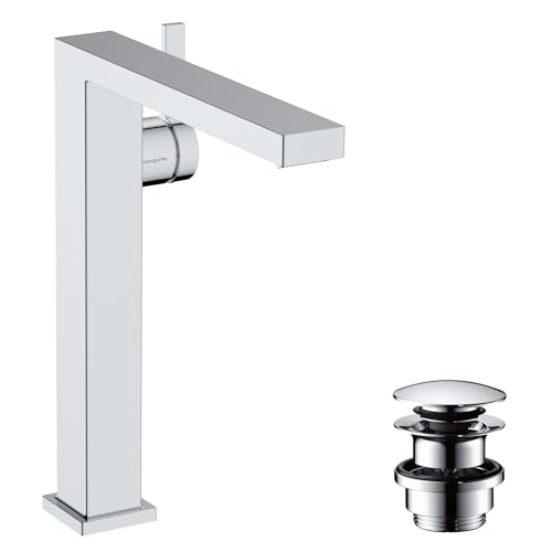 hansgrohe Tecturis E - Waschtischarmatur mit Push-Open Ablauf, energiesparend (CoolStart), Wasserhahn Bad mit Auslauf Höhe 243 mm, Mischbatterie Waschbecken wassersparend (EcoSmart+), Chrom, 73070000 von hansgrohe
