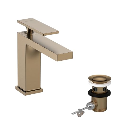 hansgrohe Tecturis E - Waschtischarmatur mit Zugstangen-Ablauf, Wasserhahn Bad mit Auslauf Höhe 117 mm, Mischbatterie Waschbecken wassersparend (EcoSmart+), Brushed Bronze, 73010140 von hansgrohe