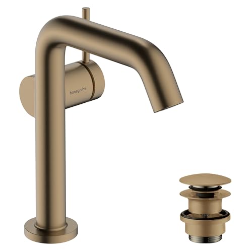 hansgrohe Tecturis S Fine - Waschtischarmatur mit Push-Open Ablauf, energiesparend (CoolStart), Wasserhahn Bad Auslauf Höhe 150mm, Mischbatterie Waschbecken wassersparend (EcoSmart+), Brushed Bronze von hansgrohe