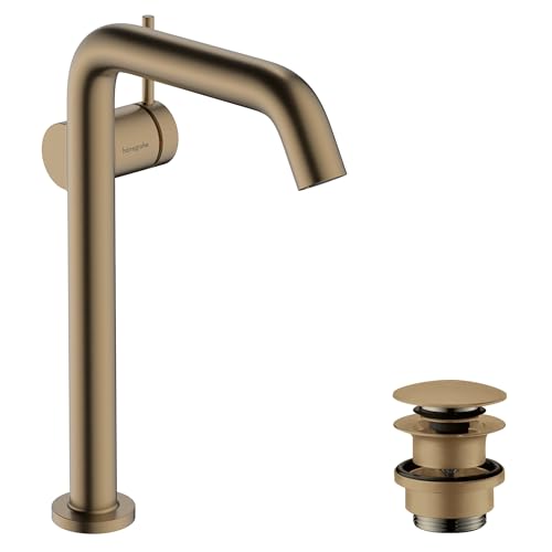 hansgrohe Tecturis S Fine - Waschtischarmatur mit Push-Open Ablauf, energiesparend (CoolStart), Wasserhahn Bad Auslauf Höhe 240mm, Mischbatterie Waschbecken wassersparend (EcoSmart+), Brushed Bronze von hansgrohe