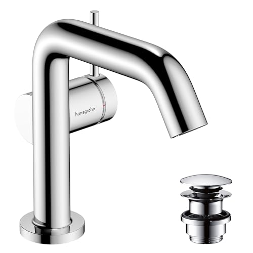 hansgrohe Tecturis S Fine - Waschtischarmatur mit Push-Open Ablauf, energiesparend (CoolStart), Wasserhahn Bad mit Auslauf Höhe 110mm, Mischbatterie Waschbecken wassersparend (EcoSmart+), Chrom von hansgrohe