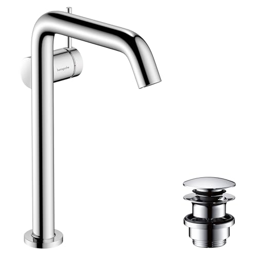 hansgrohe Tecturis S Fine - Waschtischarmatur mit Push-Open Ablauf, energiesparend (CoolStart), Wasserhahn Bad mit Auslauf Höhe 240mm, Mischbatterie Waschbecken wassersparend (EcoSmart+), Chrom von hansgrohe