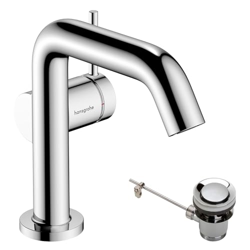 hansgrohe Tecturis S Fine - Waschtischarmatur mit Zugstange, energiesparend (CoolStart), Wasserhahn Bad mit Auslauf Höhe 110mm, Mischbatterie Waschbecken wassersparend (EcoSmart+), Chrom von hansgrohe