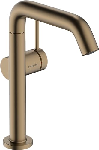 hansgrohe Tecturis S Fine - Waschtischarmatur schwenkbar mit Push-Open Ablauf, energiesparend (CoolStart), Wasserhahn Bad Auslauf Höhe 210mm, Mischbatterie wassersparend (EcoSmart+), Brushed Bronze von hansgrohe