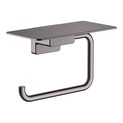 hansgrohe AddStoris - Toilettenpapierhalter mit Ablage, Klopapierhalter für Wandmontage, Klorollenhalter, verdeckte Befestigung, Badezimmer Zubehör, Brushed Black Chrome, 41772340 von hansgrohe