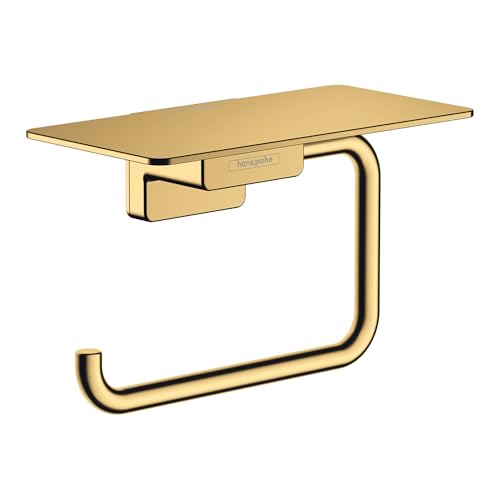 hansgrohe AddStoris - Toilettenpapierhalter mit Ablage, Klopapierhalter für Wandmontage, Klorollenhalter, verdeckte Befestigung, Badezimmer Zubehör, Brushed Bronze, 41772140 von hansgrohe