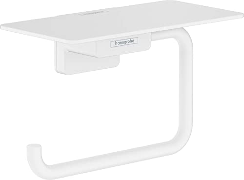 hansgrohe AddStoris - Toilettenpapierhalter mit Ablage, Klopapierhalter für Wandmontage, Klorollenhalter, verdeckte Befestigung, Badezimmer Zubehör, Mattweiß, 41772700 von hansgrohe