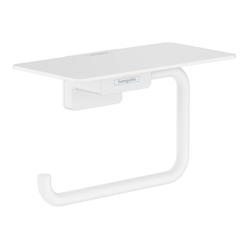 hansgrohe AddStoris - Toilettenpapierhalter mit Ablage, Klopapierhalter für Wandmontage, Klorollenhalter, verdeckte Befestigung, Badezimmer Zubehör, Mattweiß, 41772700 von hansgrohe