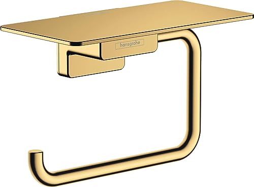 hansgrohe AddStoris - Toilettenpapierhalter mit Ablage, Klopapierhalter für Wandmontage, Klorollenhalter, verdeckte Befestigung, Badezimmer Zubehör, Polished Gold Optic, 41772990 von hansgrohe