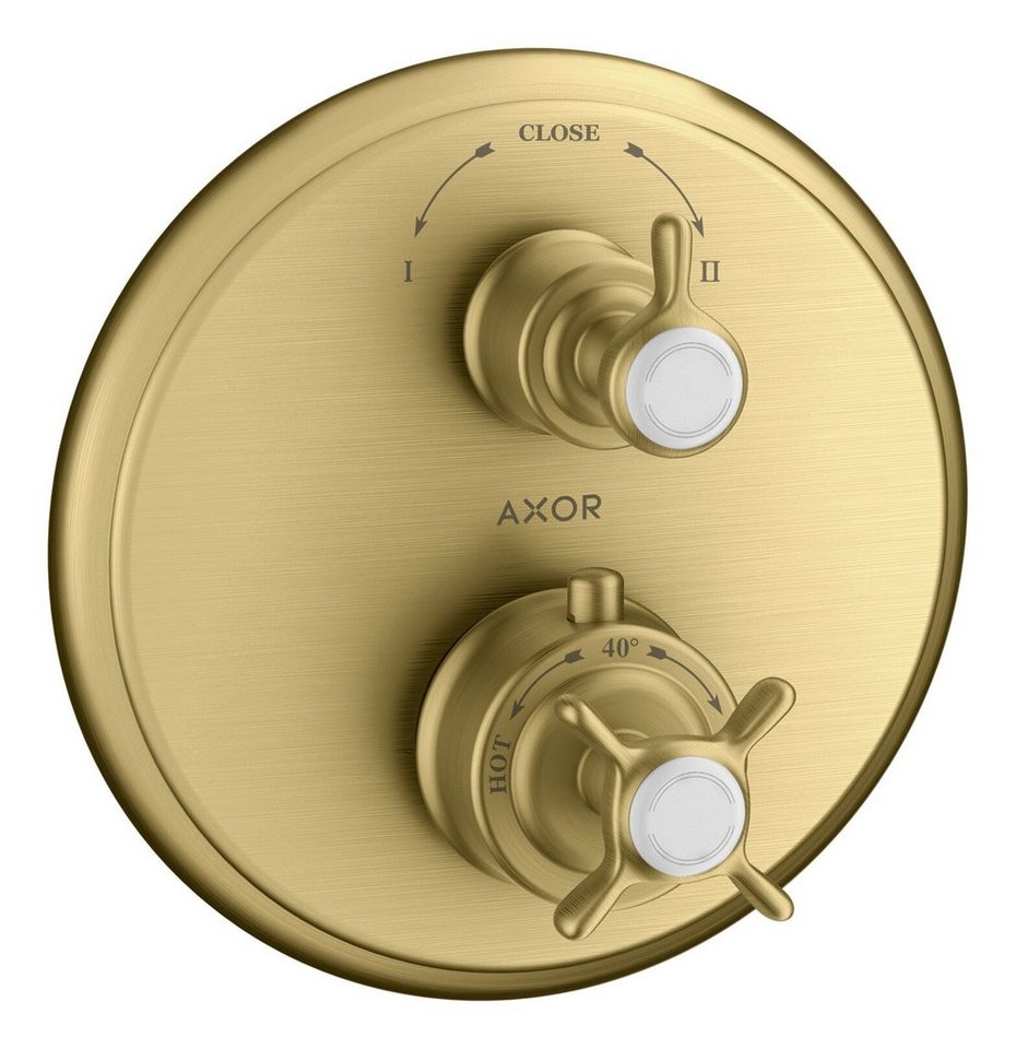 hansgrohe Unterputzarmatur Axor Montreux Thermostat mit Ab-u.Umstellventil mit Kreuzgriff - Brushed Gold Optic von hansgrohe