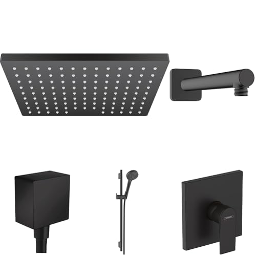 hansgrohe Vernis Shape - Duschsystem Unterputz mit Einhebelmischer, Kopfbrause, Handbrause, Duschschlauch, Duschstange, Duschkopfhalterung und Schlauchanschluss, Mattschwarz hansgrohe Vernis Shape - Duschsystem Unterputz mit Einhebelmischer, Kopfbrause, Handbrause, Duschschlauch, Duschstange, Duschkopfhalterung und Schlauchanschluss, Mattschwarz von hansgrohe