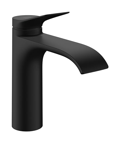 hansgrohe Vivenis - Waschtischarmatur mit Zugstangen-Ablauf, energiesparend (CoolStart), Wasserhahn Bad Auslauf Höhe 110 mm, Mischbatterie Waschbecken wassersparend (EcoSmart), Mattschwarz, 75023670 von hansgrohe