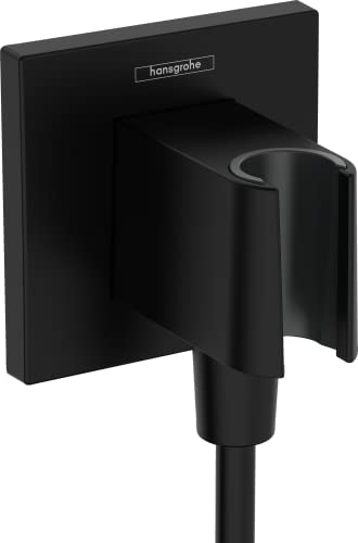 hansgrohe FixFit E - Schlauchanschluss Dusche mit Duschkopfhalterung, Wandanschluss, Duschhalterung für Brauseschläuche mit konischer Mutter, Wandanschlussbogen, Mattschwarz, 26889670 von hansgrohe