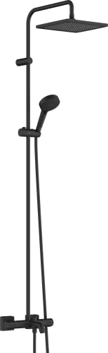 hansgrohe Wannen-Duschsystem Vernis Shape, Brausekopfgröße 240 x 240 mm, Duschset mit Wannenthermostat, Duschkopf, Schlauch, Brausestange, Regendusche mit 1 Strahlart, verstellbar, Mattschwarz von hansgrohe