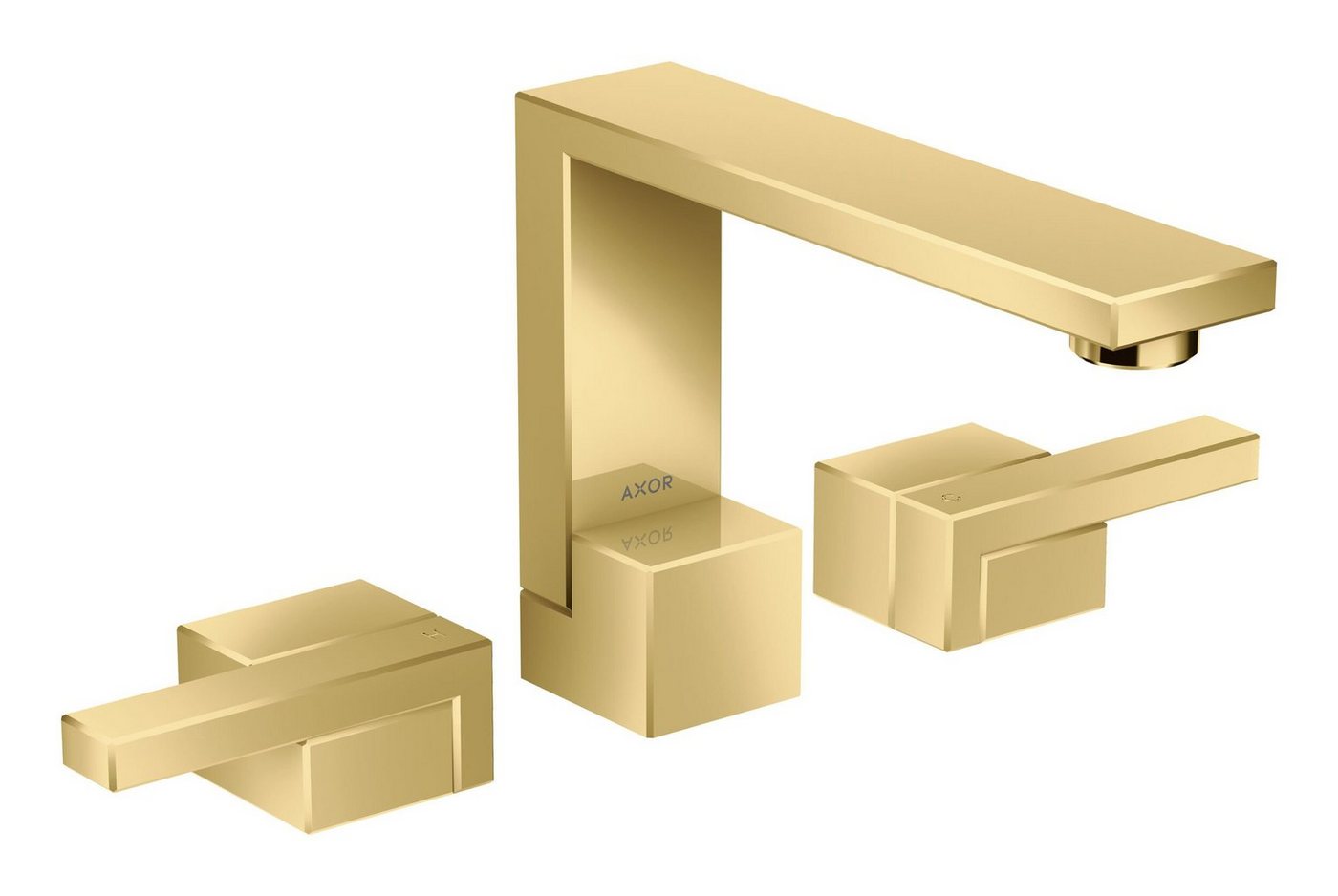 hansgrohe Waschtischarmatur Axor Edge 130 3-Loch mit Push-Open Ablaufgarnitur - Polished Gold Optic von hansgrohe