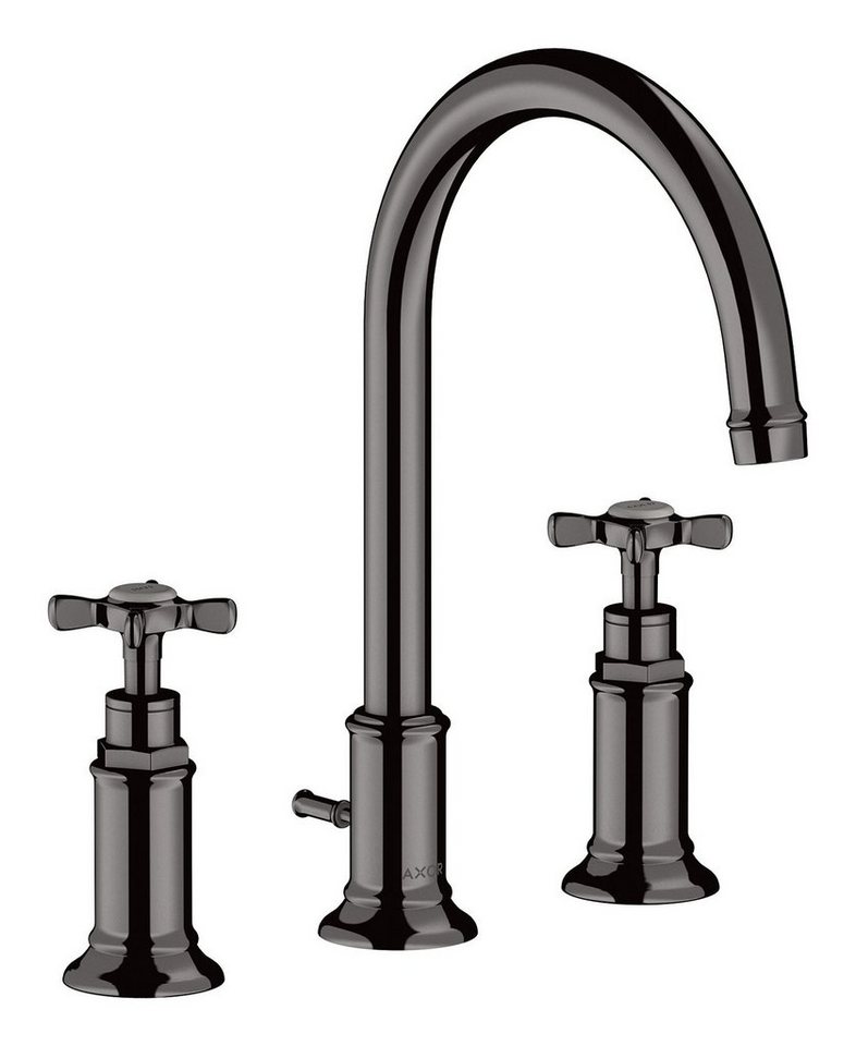 hansgrohe Waschtischarmatur Axor Montreux 180 3-Loch Kreuzgriff m. Zugstangen-Ablaufgarnitur - Polished Black Chrome von hansgrohe