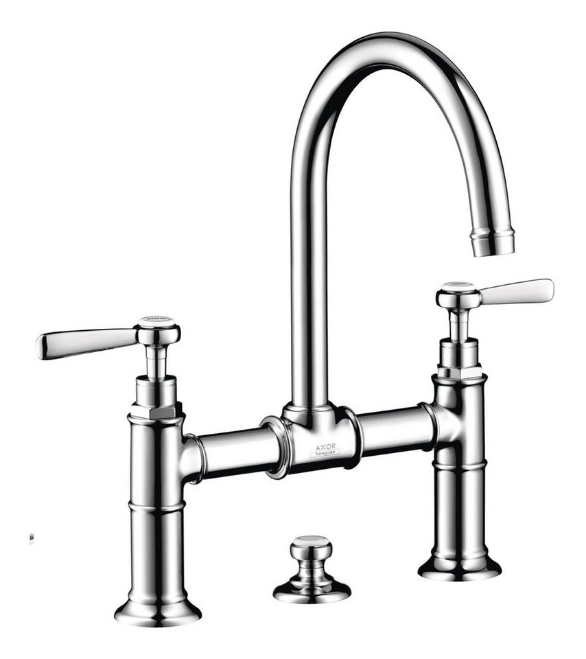 hansgrohe Waschtischarmatur Axor Montreux 220 2-Griff Hebelgriff mit Zugstangen-Ablaufgarnitur - Brushed Nickel von hansgrohe