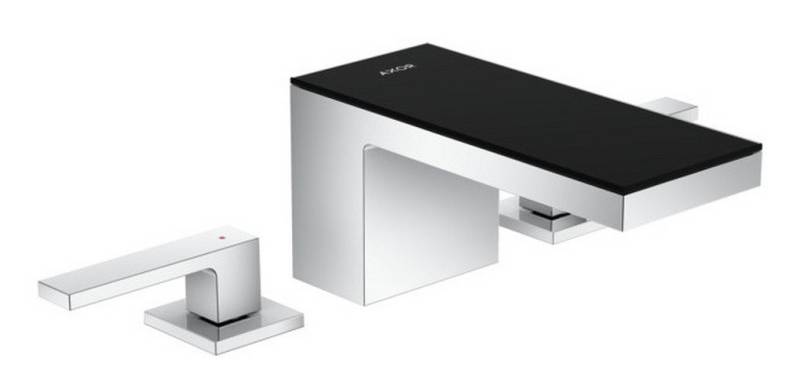 hansgrohe Waschtischarmatur Axor MyEdition 70 3-Loch mit Platte mit Push-Open Ablaufgarnitur - Chrom / Schwarzglas von hansgrohe