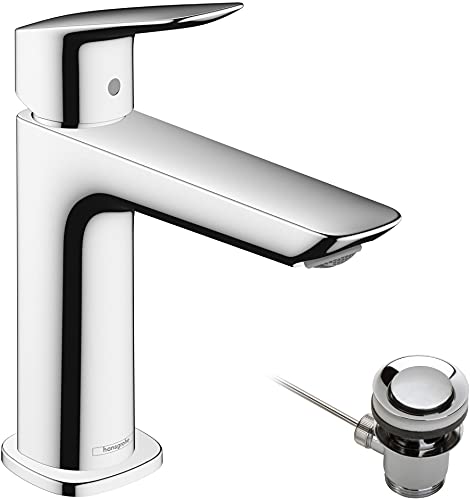 hansgrohe Waschtischarmatur Logis, Wasserhahn Bad mit Auslauf Höhe 110 mm, mit Zugstange, Badarmatur wassersparend, Chrom von hansgrohe