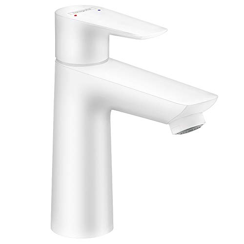 hansgrohe Wasserhahn Talis E (wassersparende Armatur mit hohem Auslauf 110mm, Zugstangen- Ablauf), Mattweiß von hansgrohe