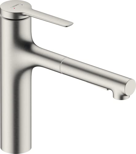 hansgrohe Zesis M33 - Küchenarmatur mit Metall Brause ausziehbar, mit Schlauchbox (sBox), 2 Strahlarten, Wasserhahn Küche mit Auslauf Höhe 160mm, Mischbatterie Küche schwenkbar , Edelstahl Finish von hansgrohe