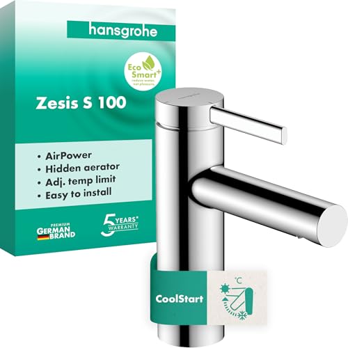 hansgrohe Zesis S - Waschtischarmatur ohne Ablauf, energiesparend (CoolStart), Wasserhahn Bad mit Auslaufhöhe 104 mm, Mischbatterie Waschbecken wassersparend (EcoSmart+), Chrom, 74721000 von hansgrohe