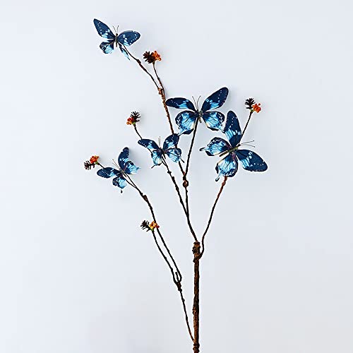 hansum Künstliche Blumen zur Dekoration, 3 Stück, künstliche Schmetterlingsblumen, Seide, Kunstblume für Heimdekoration (Farbe: Blau) von hansum