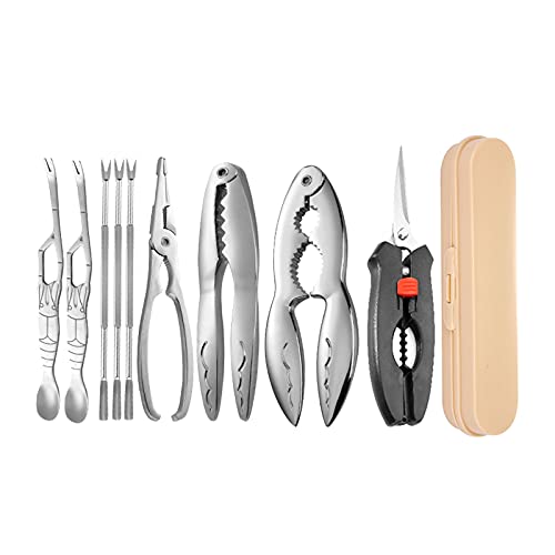 Hummer 9-teiliger Edelstahl-Meeresfrüchte-Werkzeug-Set Professionelles Tool zum Essen aller Arten von Meeresfrüchten-Krabben-Hummer-Cracker und Plektren-Werkzeuge Hummerbesteck von hanxiaoyishop